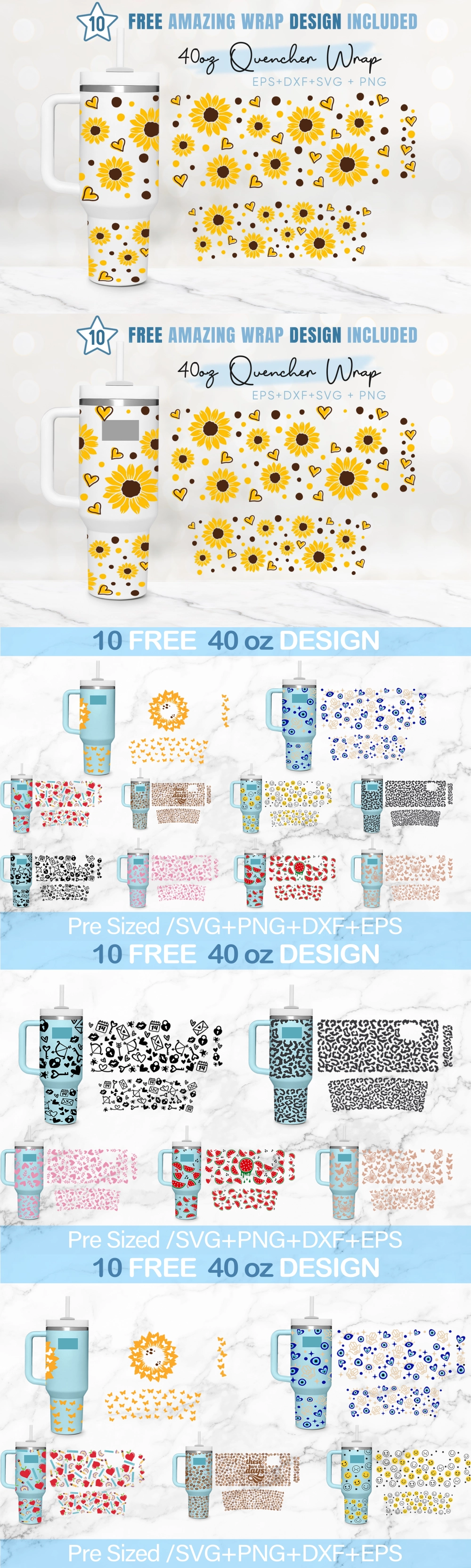 Stanley 40oz Quencher Wrap SVG, Stanley Sunflowers and Leopard Print SVG,  Tumbler Cup Wrap SVG, Download Cut Files for Cricut and Silhouette 