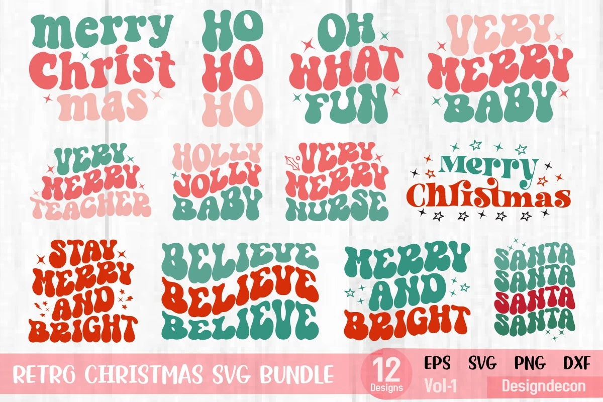 Retro wavy groovy Christmas Sublimation Bundle Svg 1