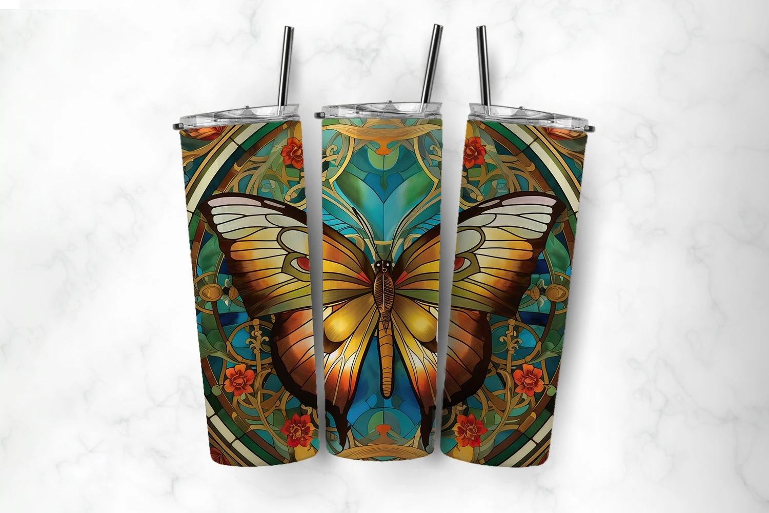 Butterfly Sublimation Tumbler - Stained Glass Tumbler Bundle