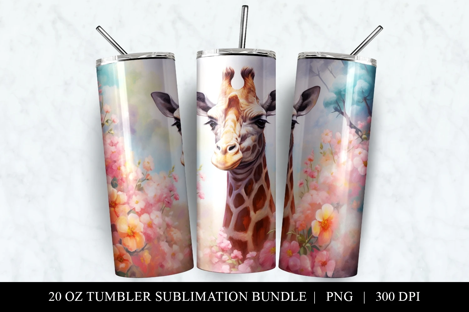 Cute Giraffe Tumbler Wrap, Giraffe Floral Tumbler Sublimation