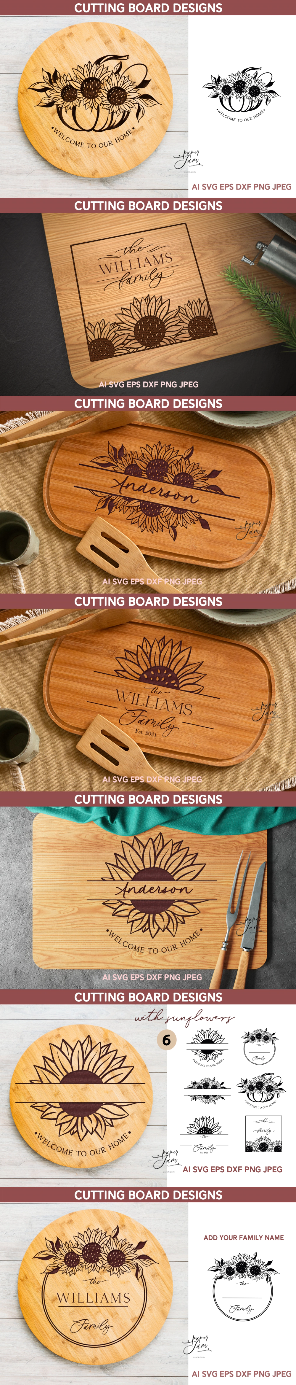 Cutting Board SVG with Sunflowers Kitche Graphic by Paperjamlab