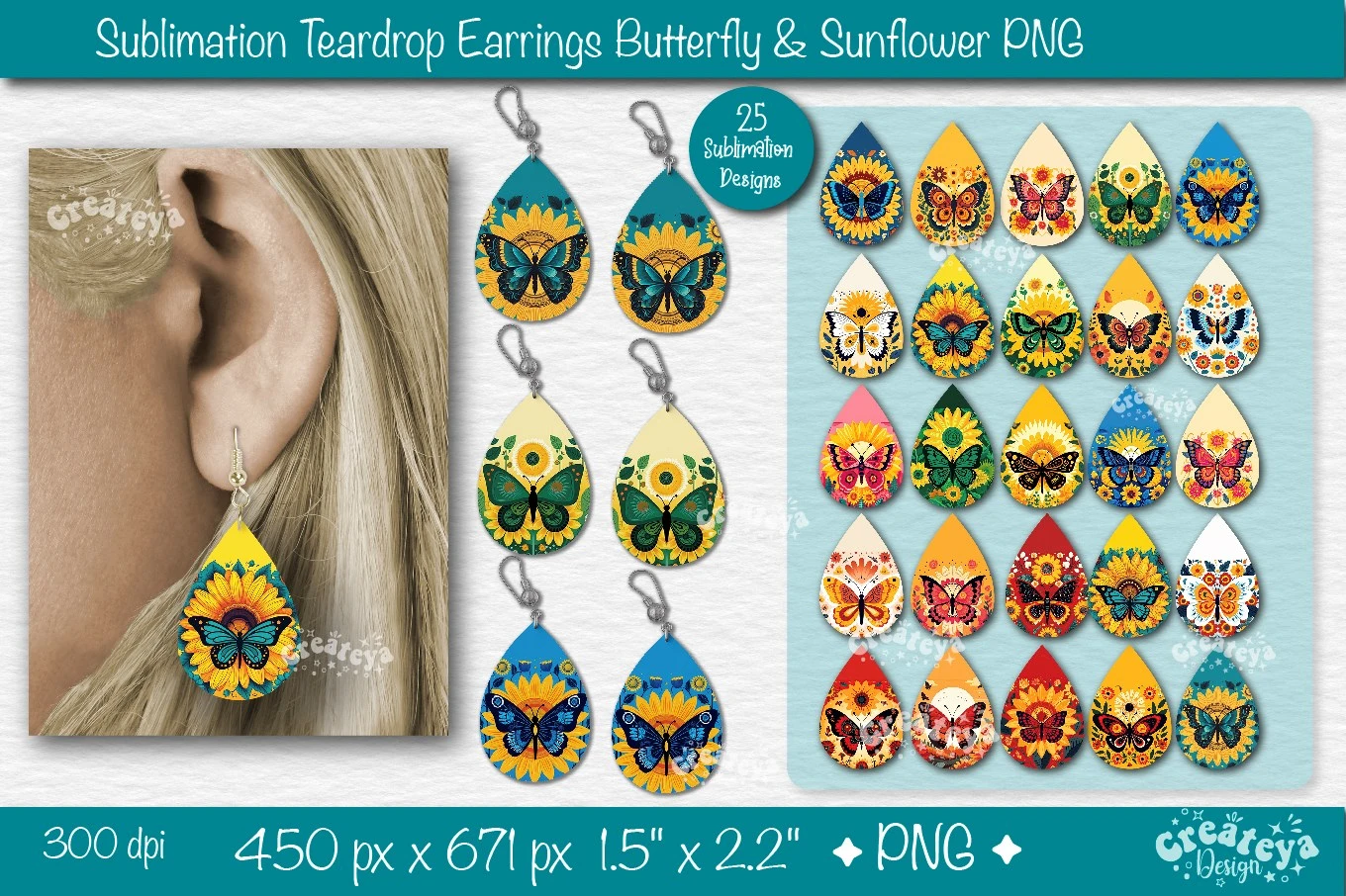 3D Earrings Sublimation, Teardrop earring 3D Daisy, 3D sublimation bundle