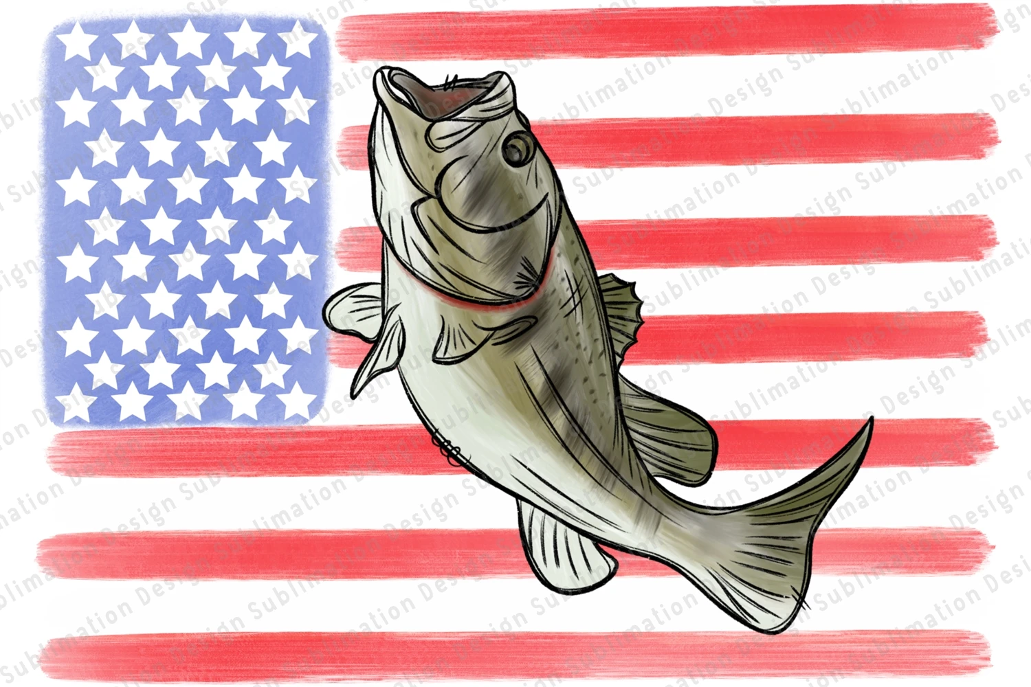 Fishing American Flag PNG, Print File for Sublimation