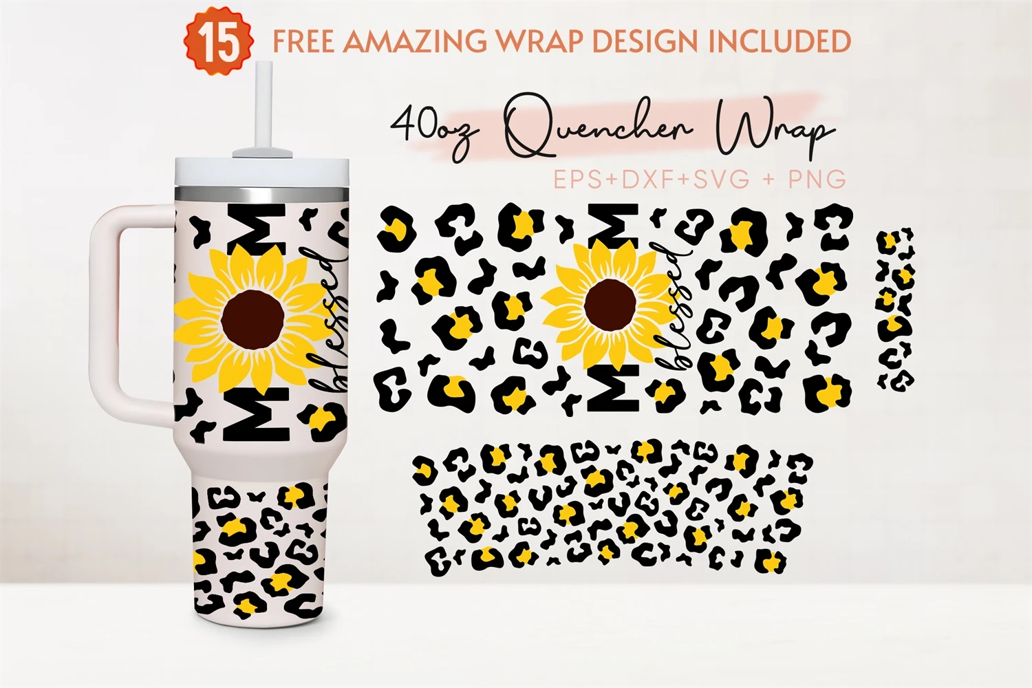 40oz tumbler w/ handle Leopard Wrap Top Half - Digital File - SVG