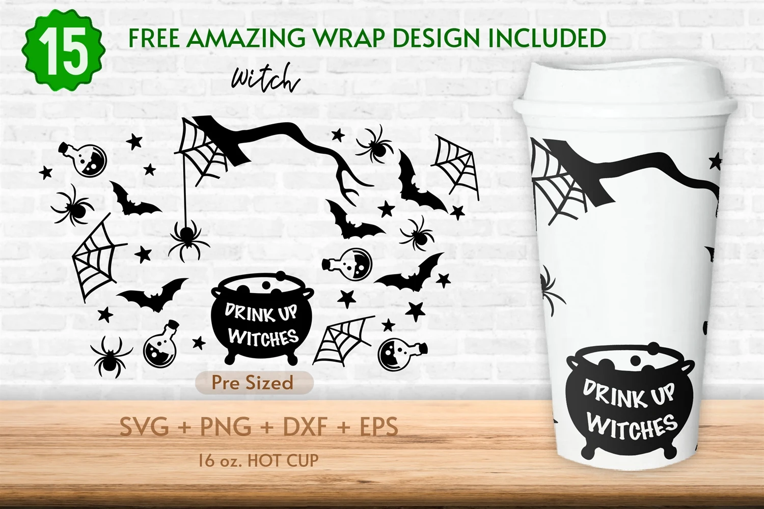 Magical Witch Hot Cup Wrap SVG File