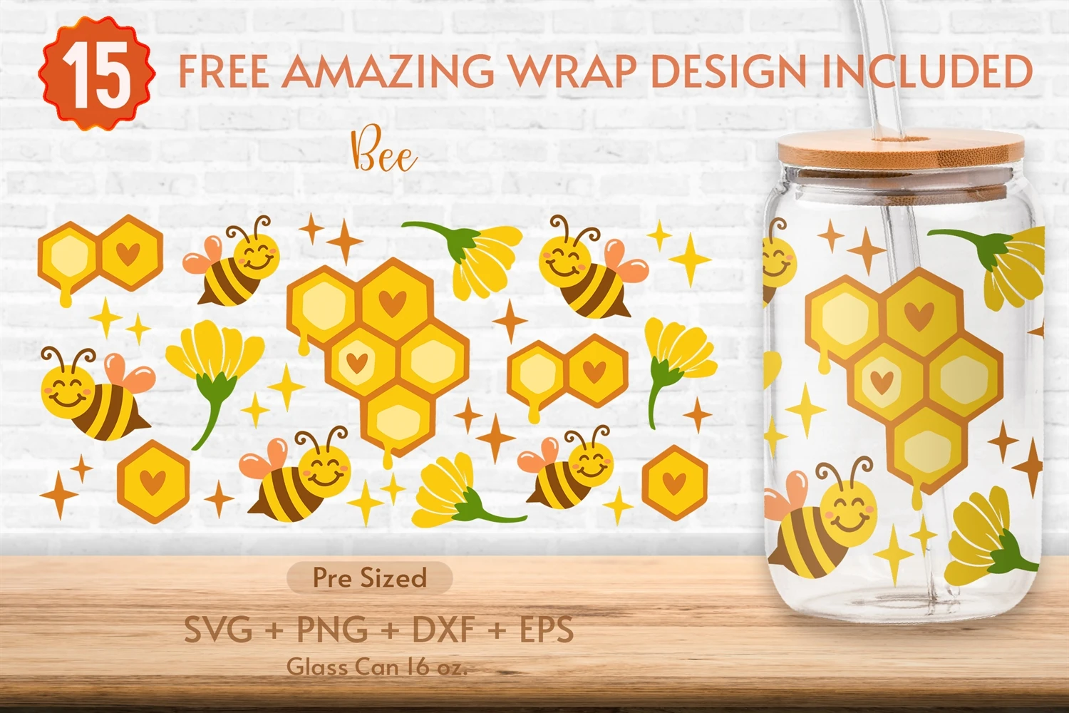 Can Glass Wrap  Bee Can Glass Full Wrap SVG