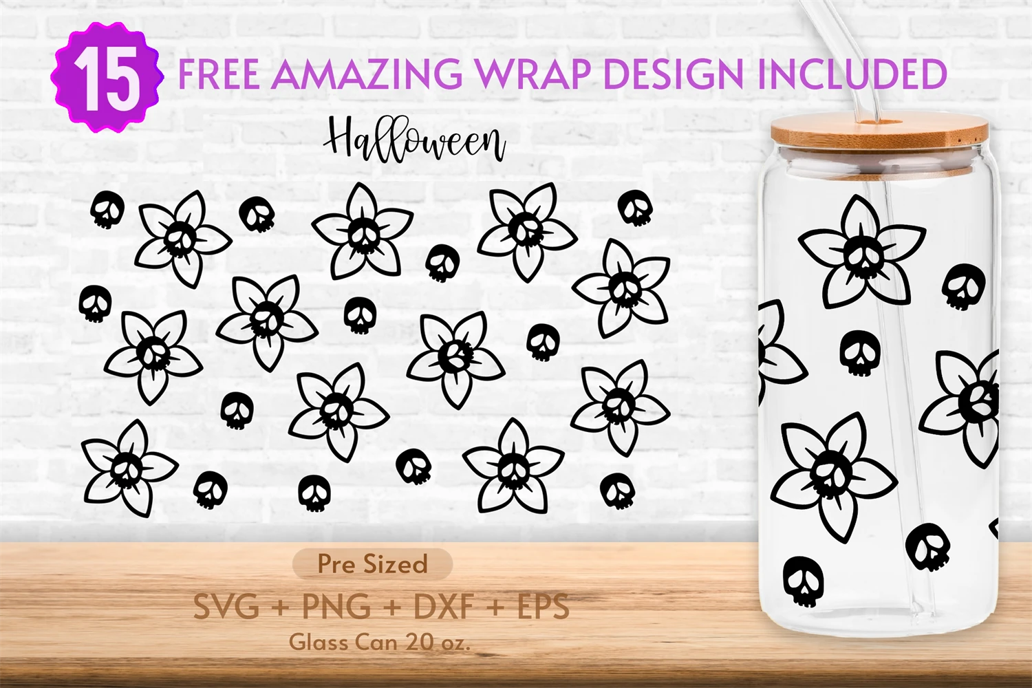 Flower Wrap Svg, 20oz Glass Can