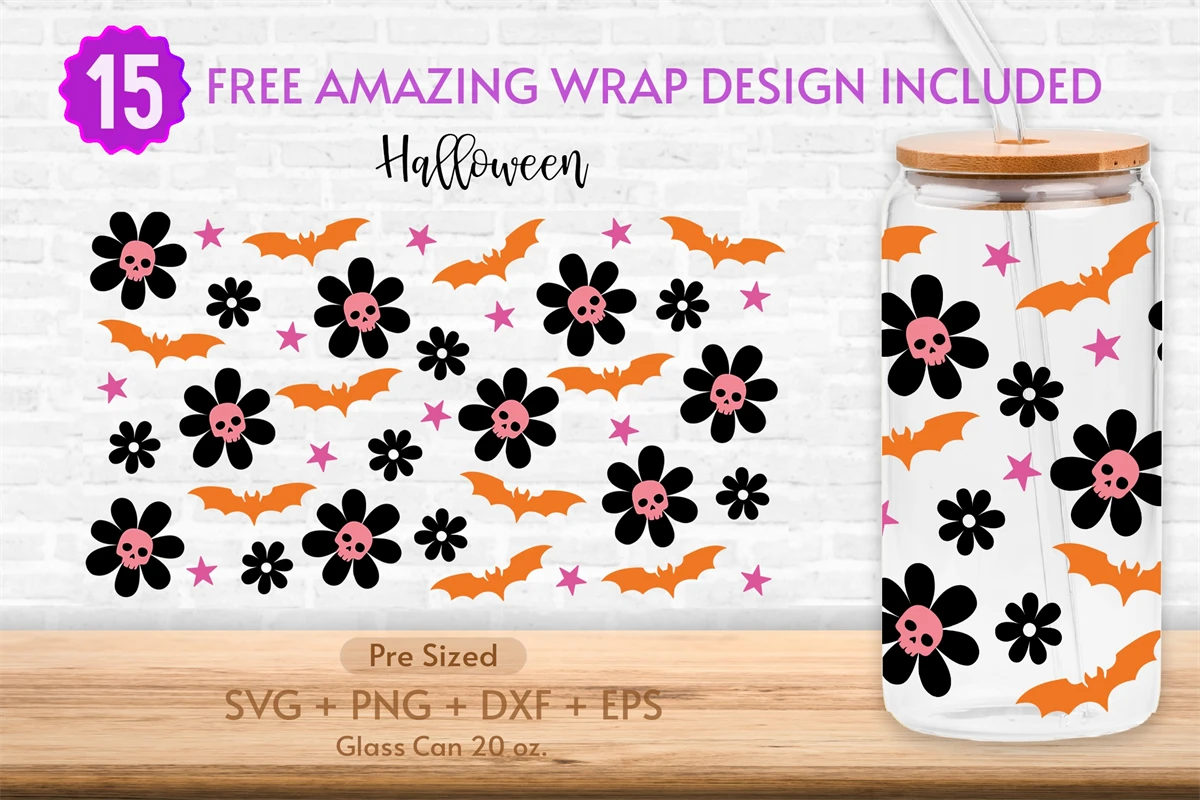 Flower Wrap Svg, 20oz Glass Can