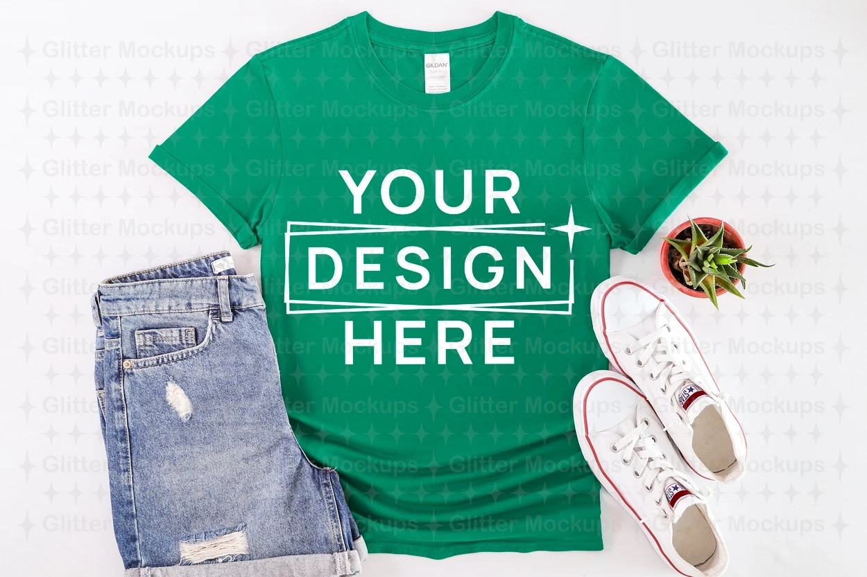 Kelly Green Gildan 64000 T-Shirt Mockup Graphic by lockandpage · Creative  Fabrica