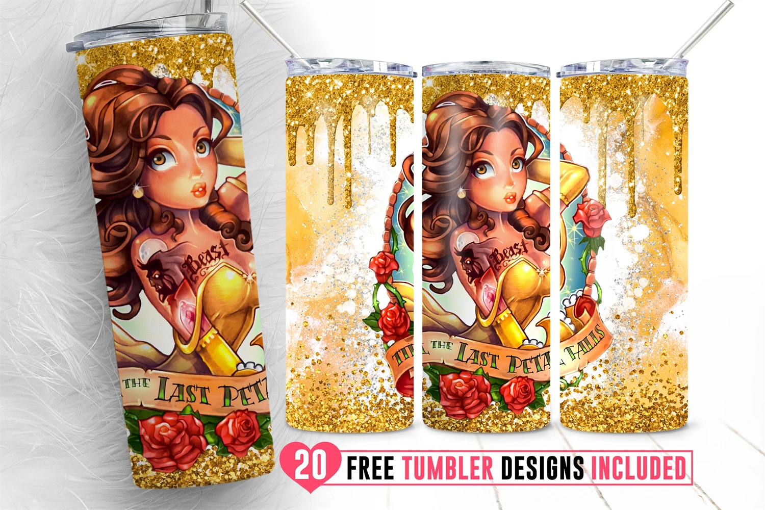 Beauty and the Beast Tumbler wrap 20oz skinny tumbler, Belle png, digital  download, sublimation image, printable