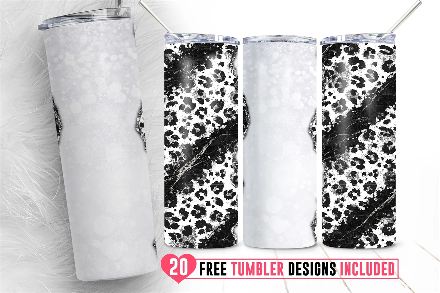 White Leopard Tumbler 20oz/30oz Skinny Tumbler PNG