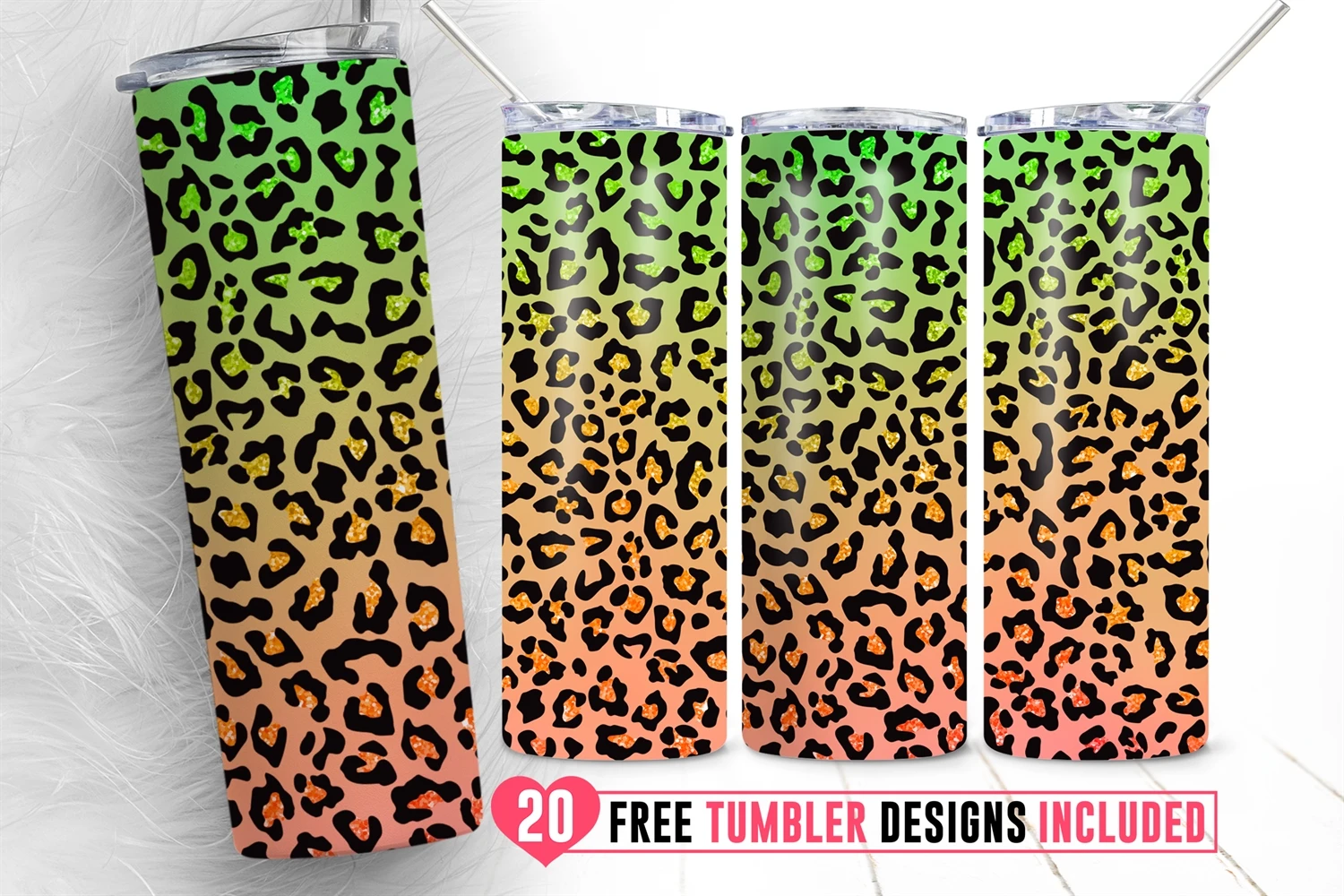 Cheetah Print Leopard White Glitter Sublimation Designs Downloads Skinny  Tumbler 20oz Design PNG Commercial Use 2020 