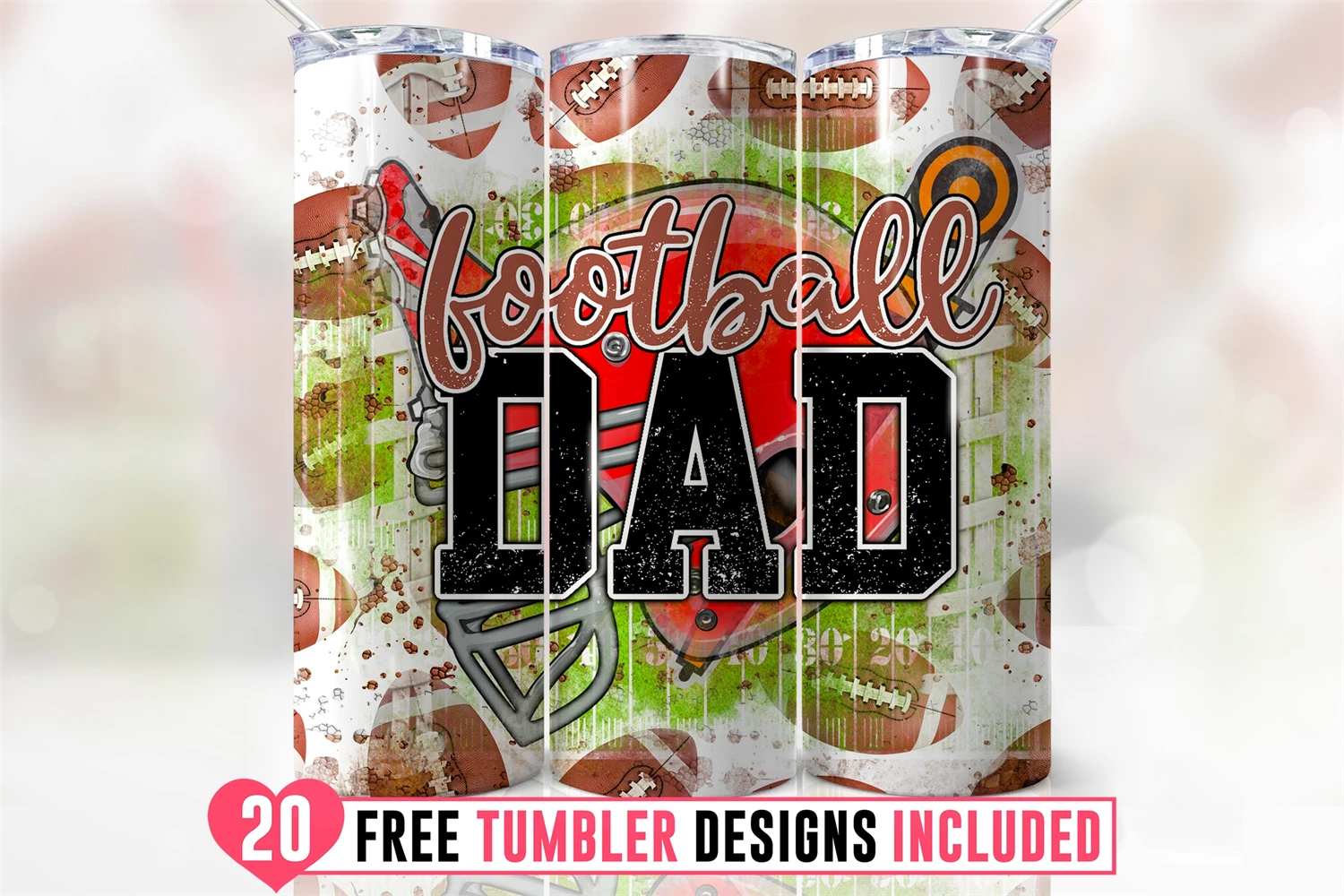 20oz American Football Dad Skinny Tumbler Wrap Png, Sports | Designful  Market