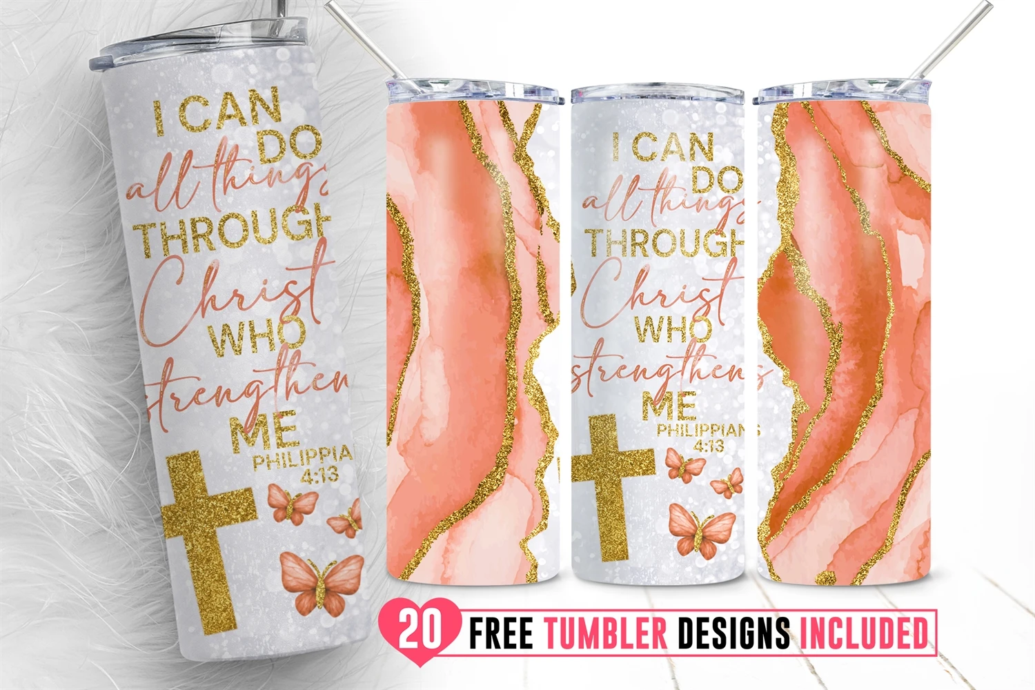 20oz I Can Do All Things Skinny Tumbler Sublimation Png