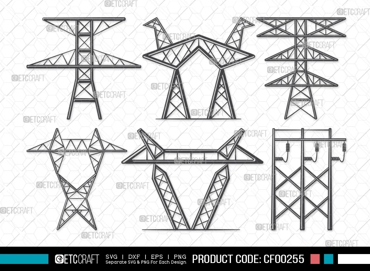 Transmission Tower Silhouette Wireless Power Lines Svg