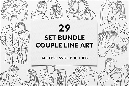 Couple Happy Wedding Line Art Drawing Graphic by morspective