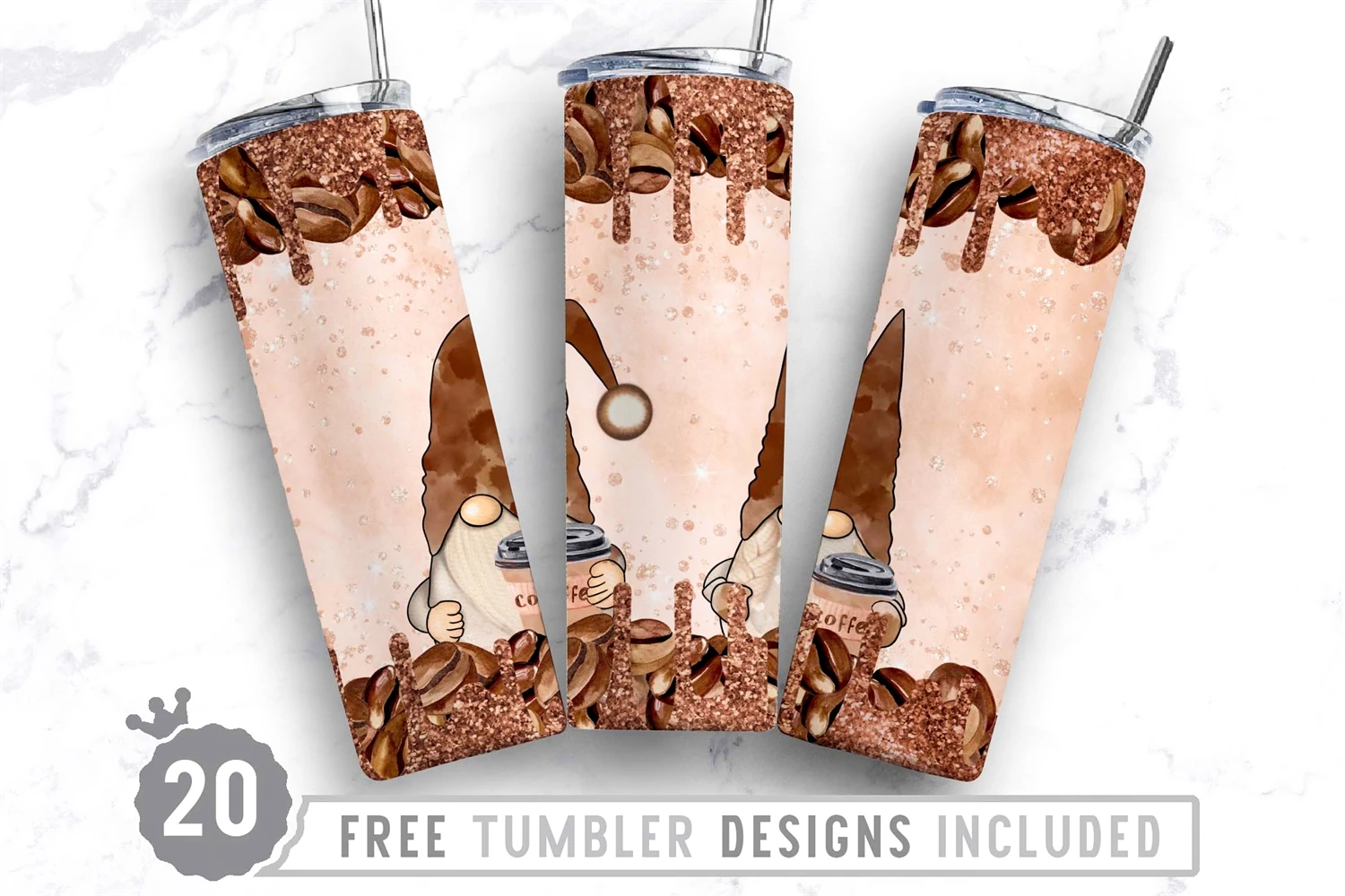 Coffee Gnome Tumbler Wrap, 20 oz Skinny Tumbler Sublimation