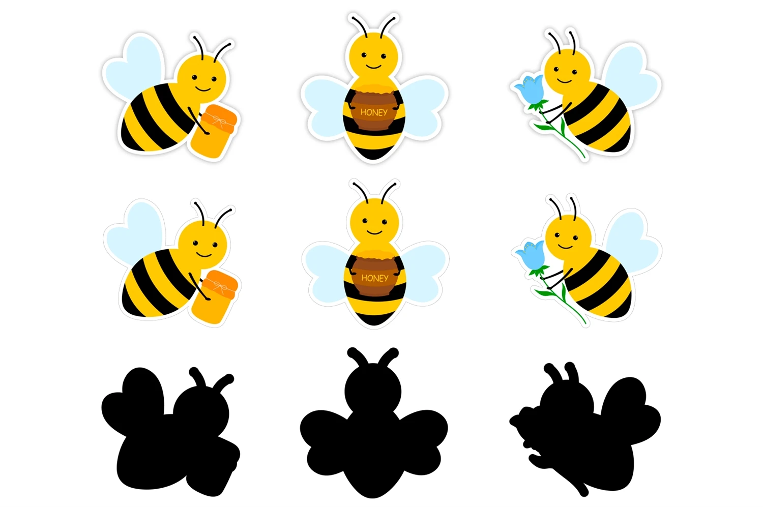 Bees stickers PNG. Bees stickers printable. Bees bundle By IrinaShishkova