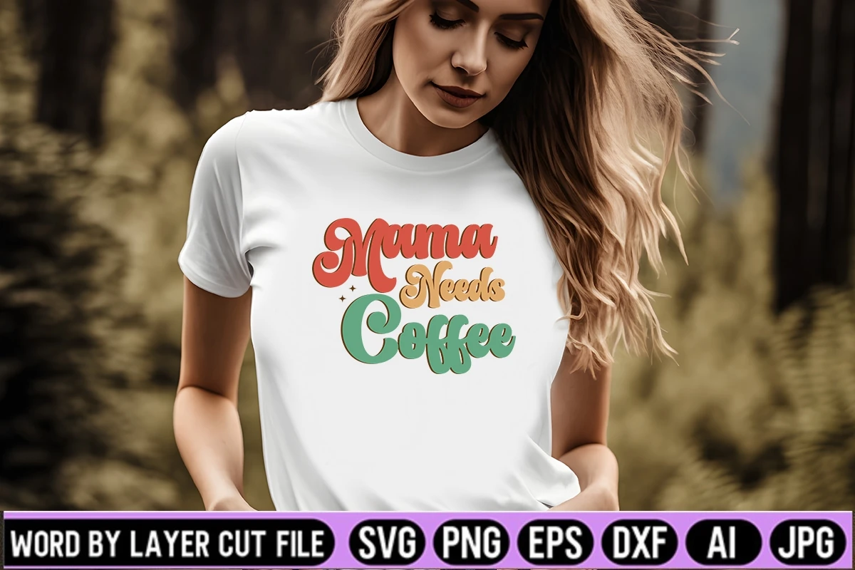 Mama Needs Coffee Iced Coffee SVG Tshirt Design Wavy Font Trendy