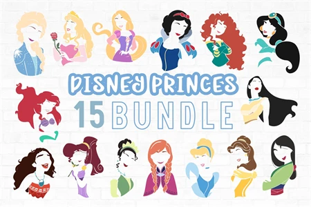 Disney Wine Glass Svg Bundle, Princess Wine Glass Clipart