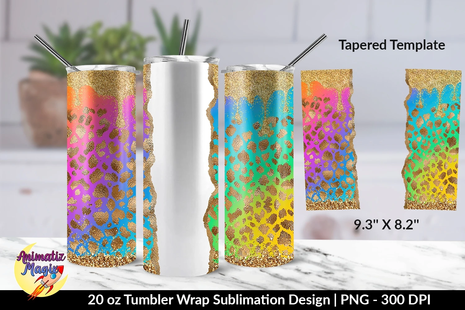 Leopard Tumbler Sublimation Design Summer Tumbler Wrap PNG By